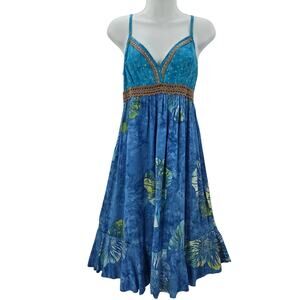 Santiki Vtg Y2K Fairy Tropical Boho Festival Babydoll Crochet Midi Sundress L
